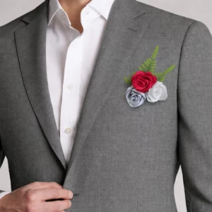 Boutonnière fleur rose en tissu satin pour mariage homme accessoire élégant pour costume