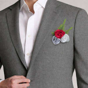 boutonniere mariage homme en satin rose fleur artisanale pour costume