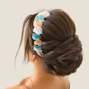 Couronne de fleurs de mariée bleu et corail en fleurs de cerisier, accessoire de cheveux romantique pour mariage bohème