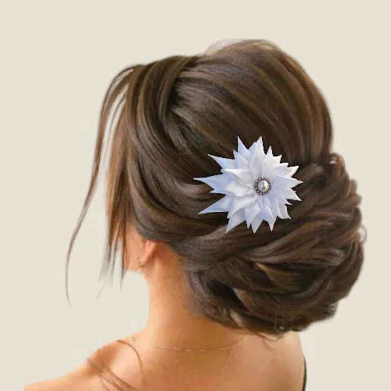 fleur satin coiffure mariee accessoire cheveux fleur en satin blanche pour coiffure de mariee accessoire de cheveux fait main