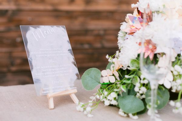 Menu de mariage sur verre en vinyle
