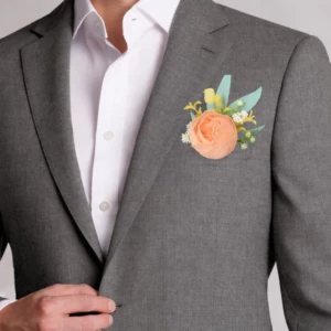 boutonniere mariage homme elegante avec fleur en papier pivoine blanche pour costume de marie chic