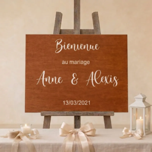 pancarte mariage bois personnalisee avec prenoms et date pour bienvenue