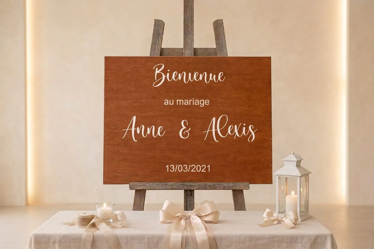 pancarte-mariage-bois-personnalisee-bienvenue pancarte mariage bois personnalisee avec prenoms et date pour bienvenue