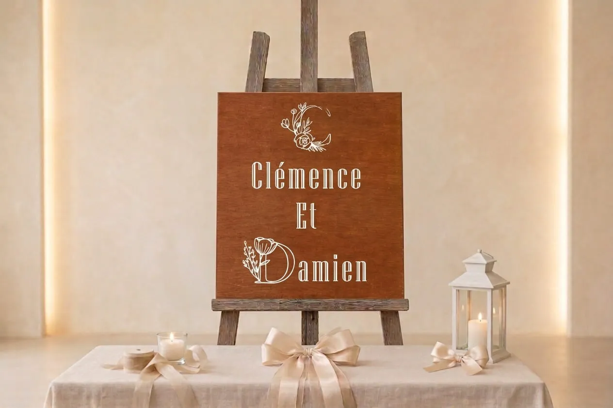 panneau-bienvenue-mariage-personnalise panneau bienvenue mariage personnalise en bois avec prenoms des maries