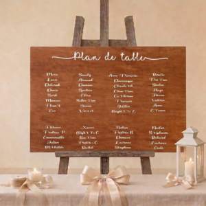 panneau plan de table mariage en bois personnalise avec prenoms et date