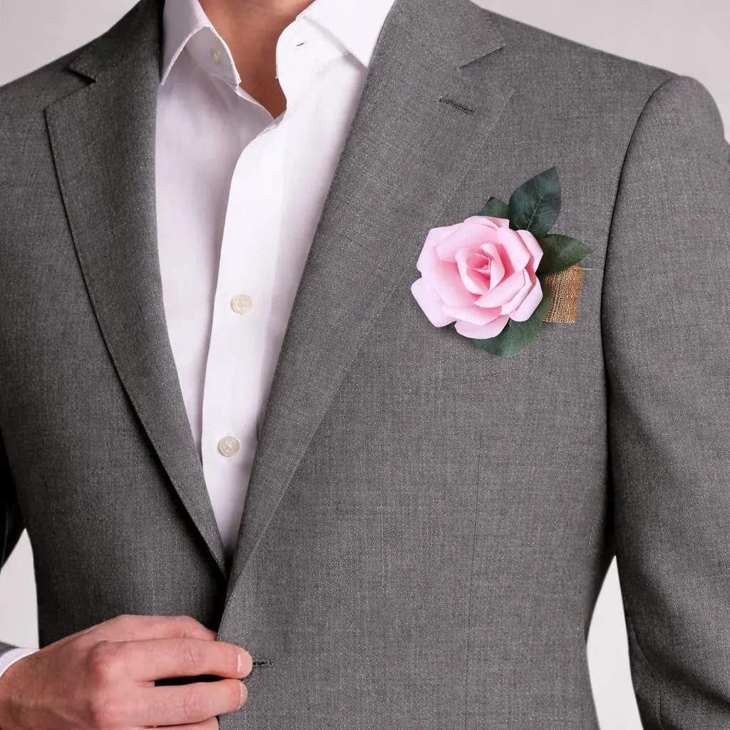 Boutonnière de mariage en papier artisanal rose pour homme boutonniere mariage papier artisanal rose fait main pour homme