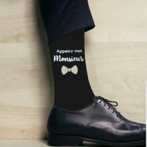 chaussettes mariage homme noir avec inscription appelez moi monsieur