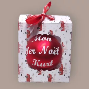 boule de noel personnalisee 1er noel lumineux rouge et blanche