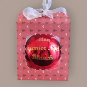 boule de noel personnalisee 1er noel scintillant rouge et doree