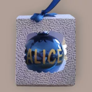 boule de noel personnalisee noel enchante bleu et dore