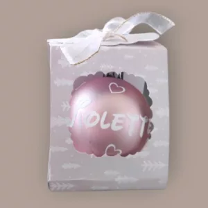 boule de noel personnalisee noel inoubliable rose et blanc disney