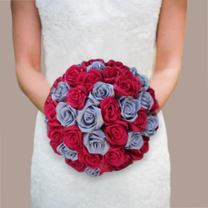 bouquet de mariee rayonnement romantique bouquet de mariee fleurs en satin fleurs en tissu rouge et gris pour tout theme de mariage