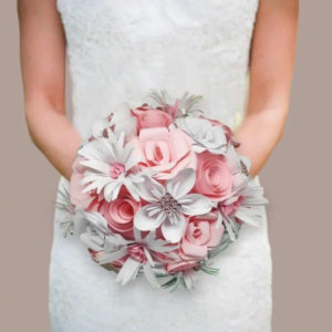 bouquet de mariee tendresse en petales bouquet de mariee origami fraicheur rose et blanc avec des rose des fleurs en etoile et des marguerites en papier pour tout theme de mariage
