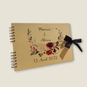 livre d or mariage champetre original en bois naturel decor fleurs sechees style rustique chic