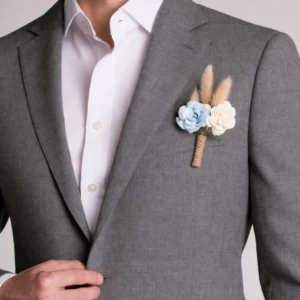 Boutonnière de mariage artisanale en papier avec fleurs séchées style bohème pour homme