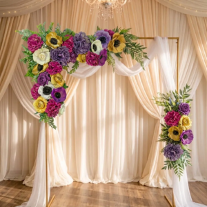 arche-mariage-metal-dore-fleurs-eternelles-violettes-1