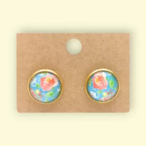 boucles d'oreilles cabochon bleu fleuri bijoux fantaisie en acier inoxydable idéal comme cadeau
