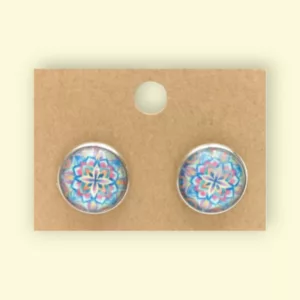 boucles d'oreilles cabochon bleu rosace bijoux fantaisie en acier inoxydable idéal comme cadeau