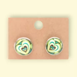 boucles d'oreilles cabochon coeur vert bijoux fantaisie en acier inoxydable idéal comme cadeau