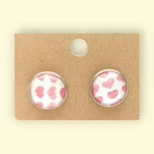 boucles d'oreilles cabochon coeurs roses bijoux fantaisie en acier inoxydable idéal comme cadeau