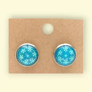 boucles d'oreilles cabochon flocons bleus bijoux fantaisie en acier inoxydable idéal comme cadeau