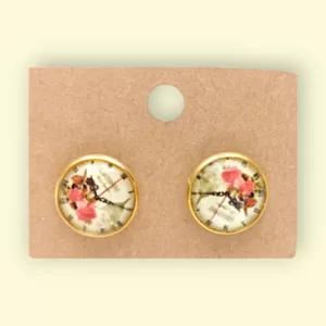 boucles d'oreilles cabochon horloge à fleurs bijoux fantaisie en acier inoxydable idéal comme cadeau