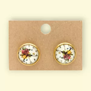 boucles d'oreilles cabochon horloge fleurie bijoux fantaisie en acier inoxydable idéal comme cadeau
