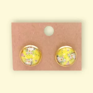 boucles d'oreilles cabochon jaune fleuri bijoux fantaisie en acier inoxydable idéal comme cadeau