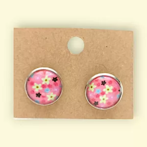 boucles d'oreilles cabochon rose à fleurs bijoux fantaisie en acier inoxydable idéal comme cadeau