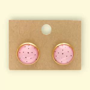 boucles d'oreilles cabochon rose à pois bijoux fantaisie en acier inoxydable idéal comme cadeau