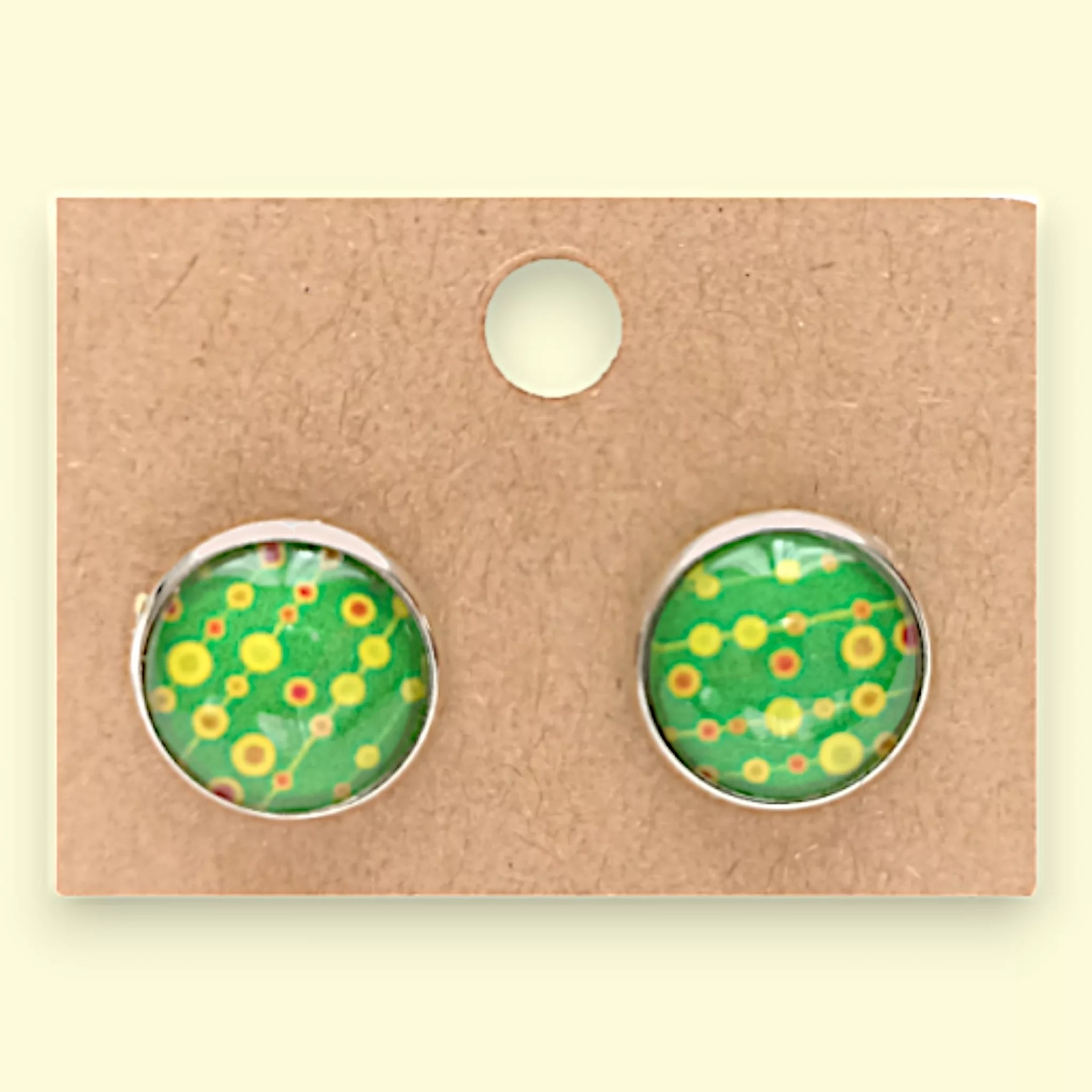 boucles d’oreilles cabochon vert et jaune bijoux fantaisie en acier inoxydable idéal comme cadeau