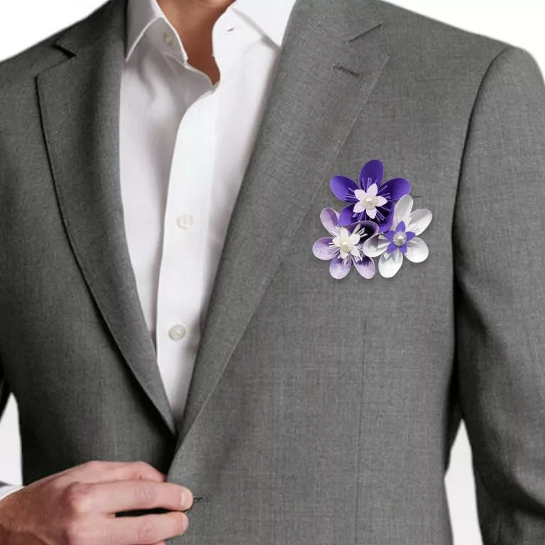 boutonniere homme charme floral boutonniere de marie origami blanc, parme et violet avec des fleurs en papier ideal pour tous les themes de mariage