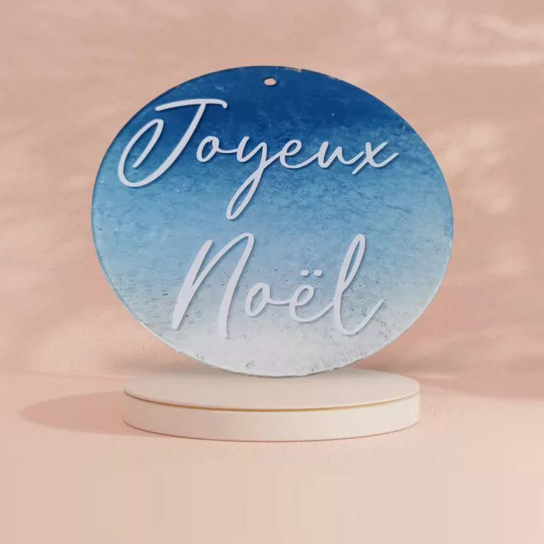 Boule bleue Joyeux Noël plate en plexi Idealisa