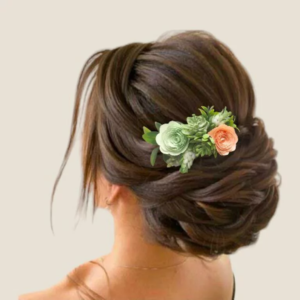 accessoire de cheveux mariee eclat de roses accessoire de cheveux avec des fleurs roses en papier de couleur corail et vert menthe a personnaliser pour tout theme et coiffure de mariage