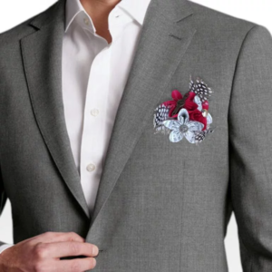 boutonniere homme elegance discrete boutonniere de marie avec des fleurs en etoile en papier blanc rouge et papier manuscrit decoration en perle nacree et strass pour tout theme de mariage