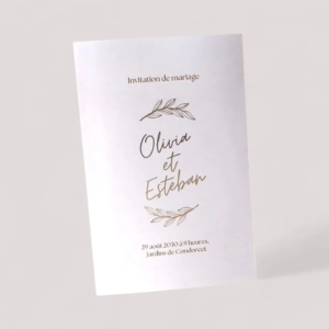 faire part de mariage blanc et or avec dorure a chaud et motif vegetal