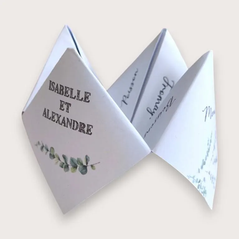 menu-mariage-cocotte-en-papier-origami-gourmande menu de mariage original en forme de cocotte en papier pliée origami cocotte gourmande
