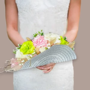 Bouquet éventail fait main en fleurs éternelles en papier crépon, bouquet artisanal décoratif durable et élégant