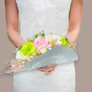 Bouquet de mariée éventail en papier origami rose et blanc fait main - IdeaLisa