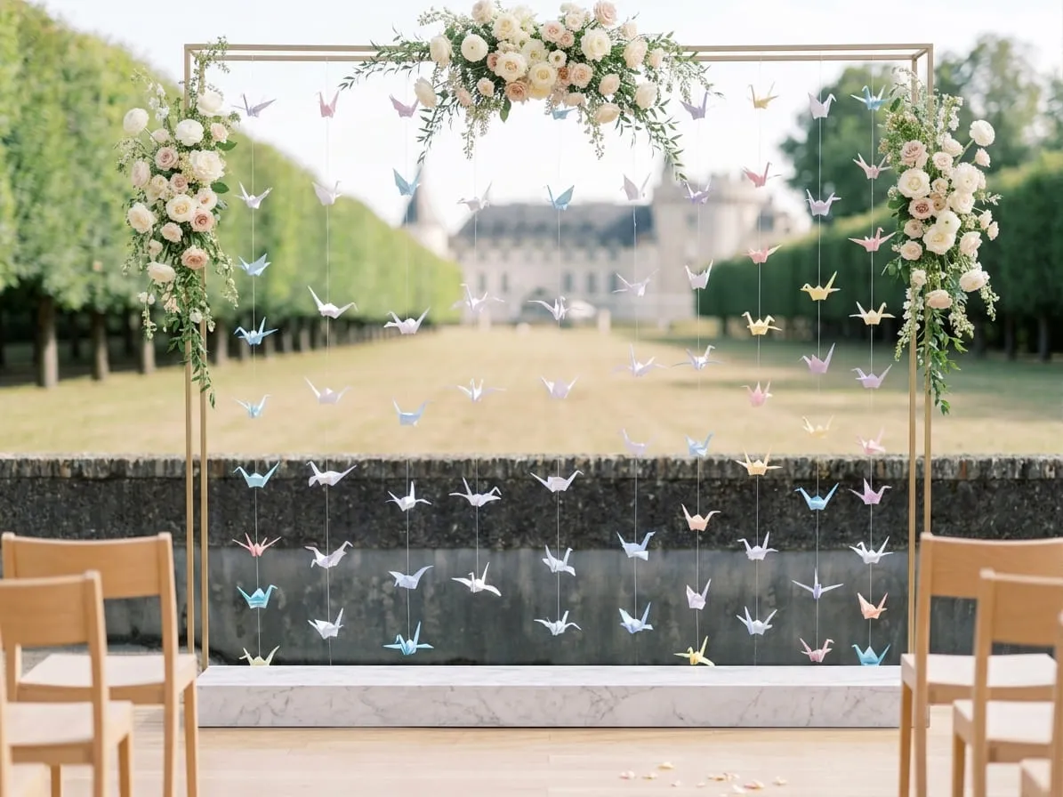 Guirlande de grues en origami pour décoration de mariage guirlande grues origami mariage decoration suspendue papier